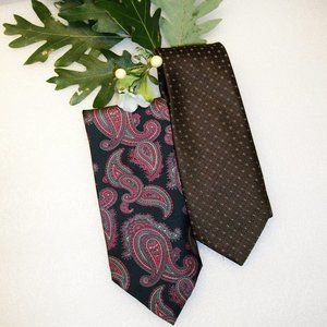WEMBLEY Mens Ties 100% Silk Lot of 2 Brown & Navy